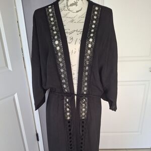 Black Lacy Kimono, Cruisewear, Beachwear, Robe sz. M/L,maxi, Slits